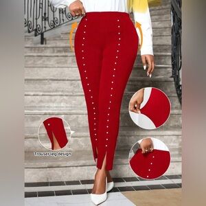 🆓🆓🆓FREE w/ PURCHASE 🆓🆓🆓Pearl Embellished Red Dress Pants